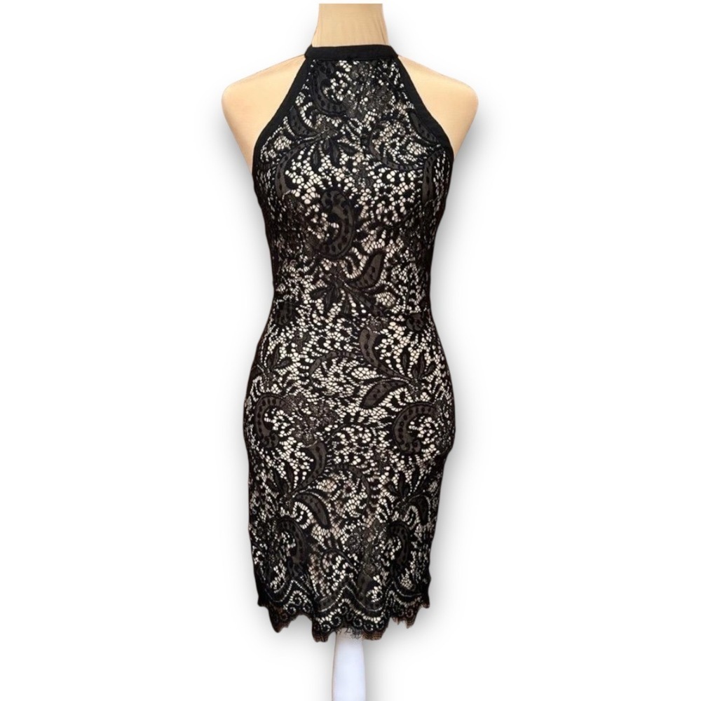 CHARLOTTE RUSSE Black Lace Overlay Dark Fairy Sleeveless Fitted Bodycon Dress Sm